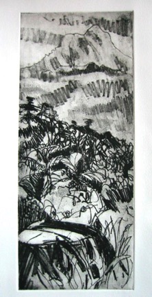 Hill Country, 5"x12", Etching